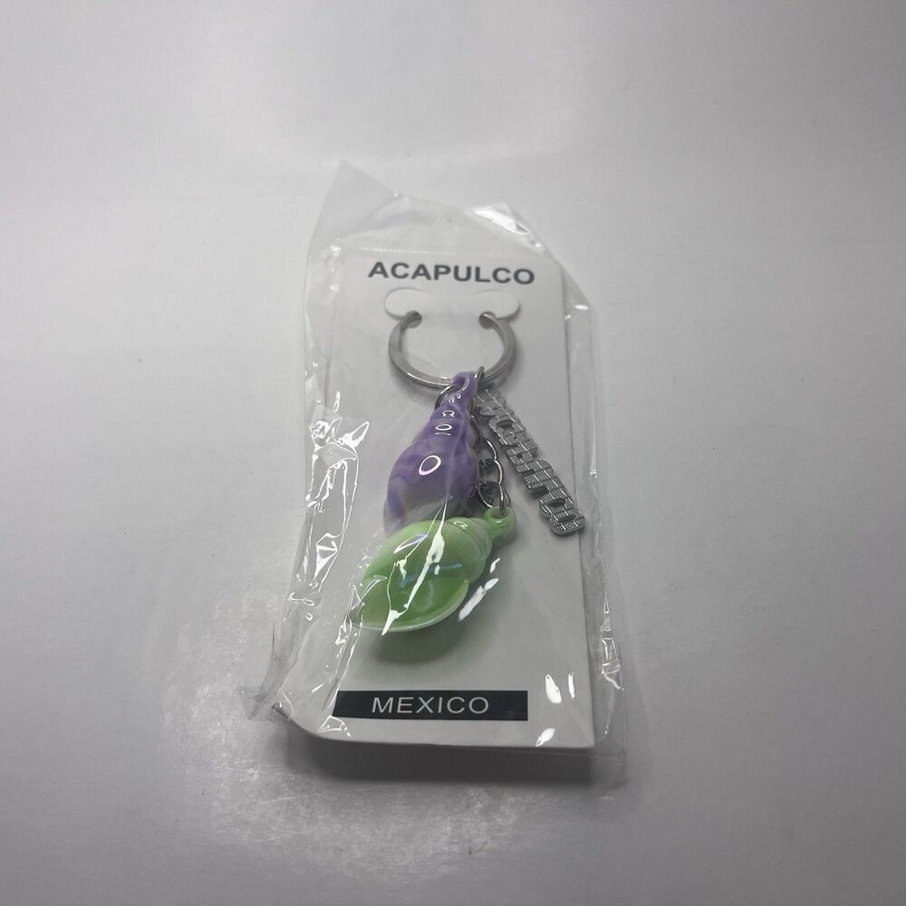 Acapulco Mexico Green Purple Sea Shells Keychain Souvenir Travel Gift New